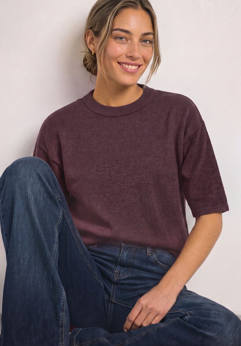 3/4-Arm Pullover mit Rundhals