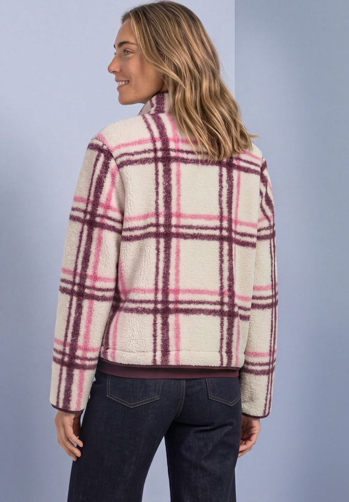 Teddy-Jacke mit Rundhals und Karomuster
