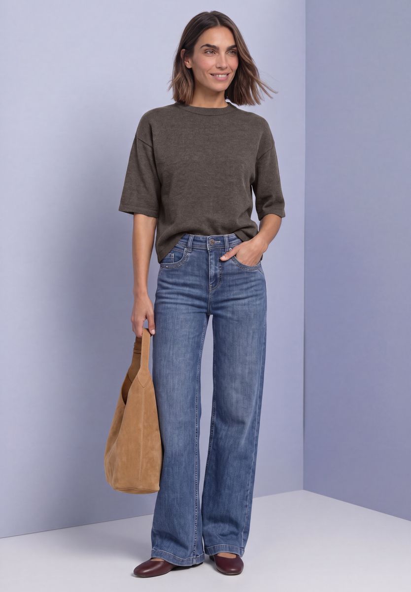 3/4-Arm Pullover mit Rundhals