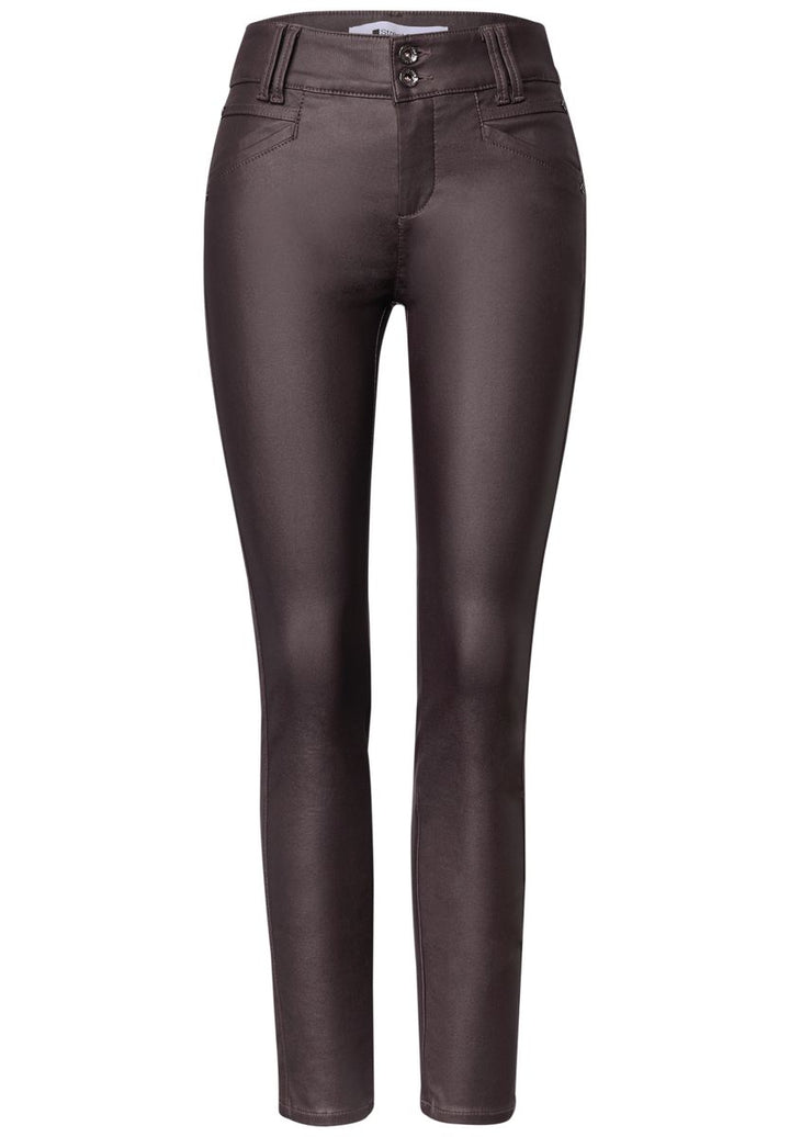 Mid Waist Hose im Slim Fit in Leder-Optik