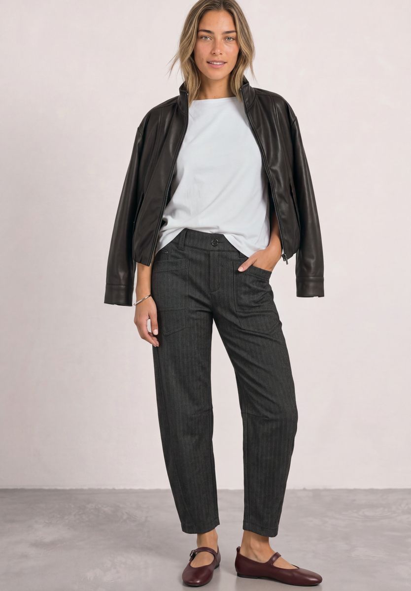 High Waist Barrel Leg Hose mit Elastikbund