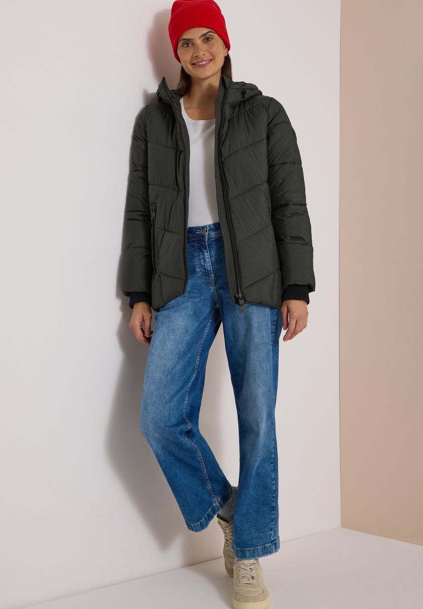 Puffer-Jacke in Midi-Länge mit Kapuze