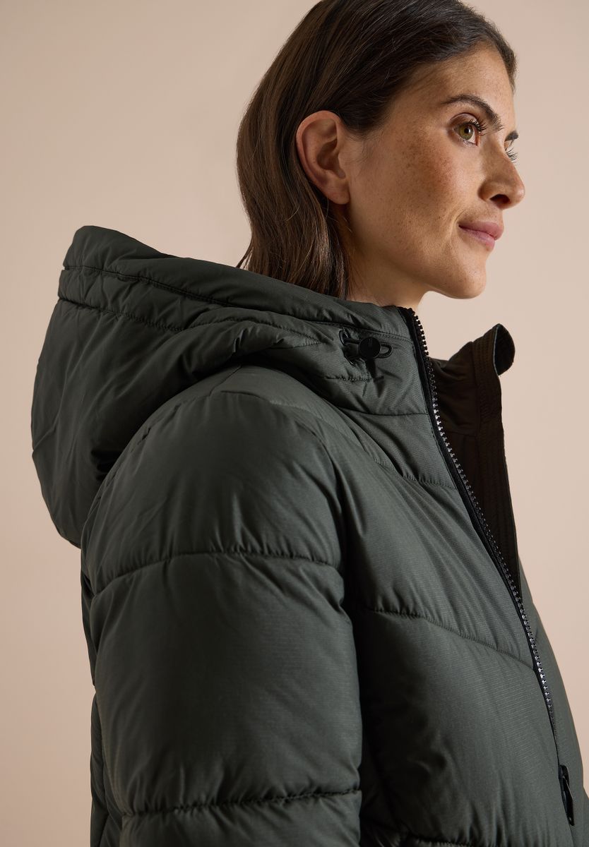 Puffer-Jacke in Midi-Länge mit Kapuze