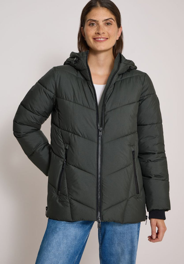 Puffer-Jacke in Midi-Länge mit Kapuze