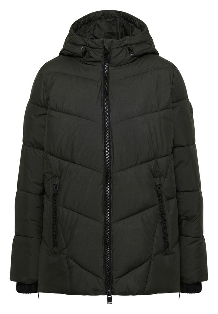 Puffer-Jacke in Midi-Länge mit Kapuze