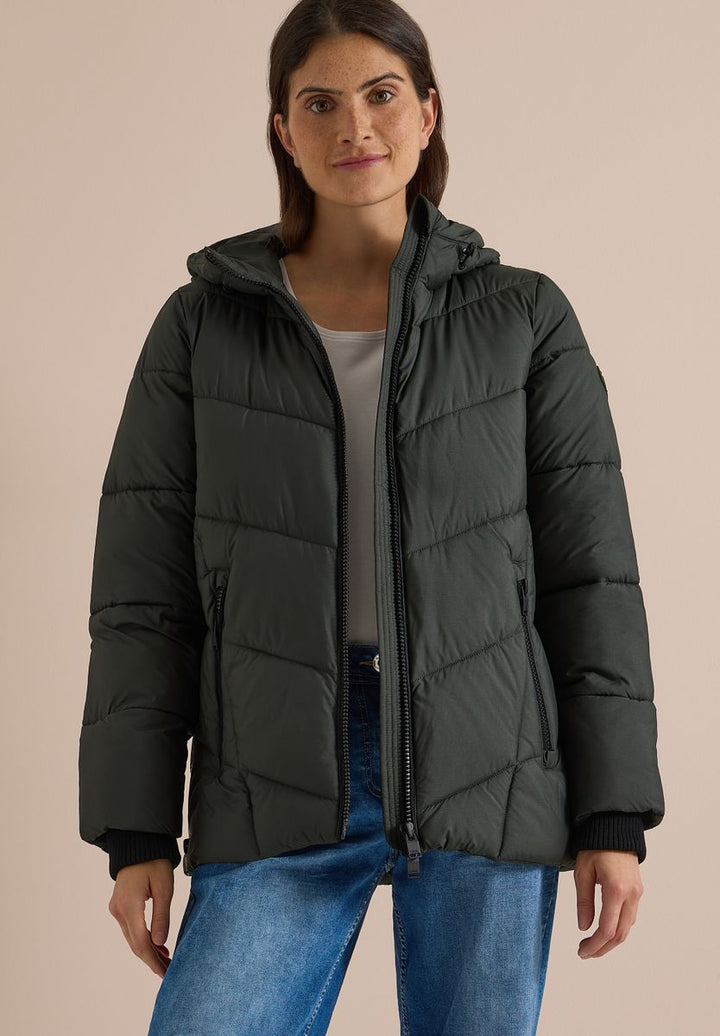 Puffer-Jacke in Midi-Länge mit Kapuze