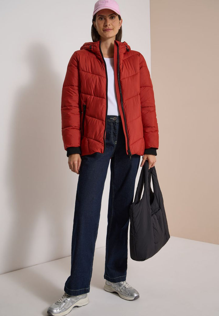 Puffer-Jacke in Midi-Länge mit Kapuze