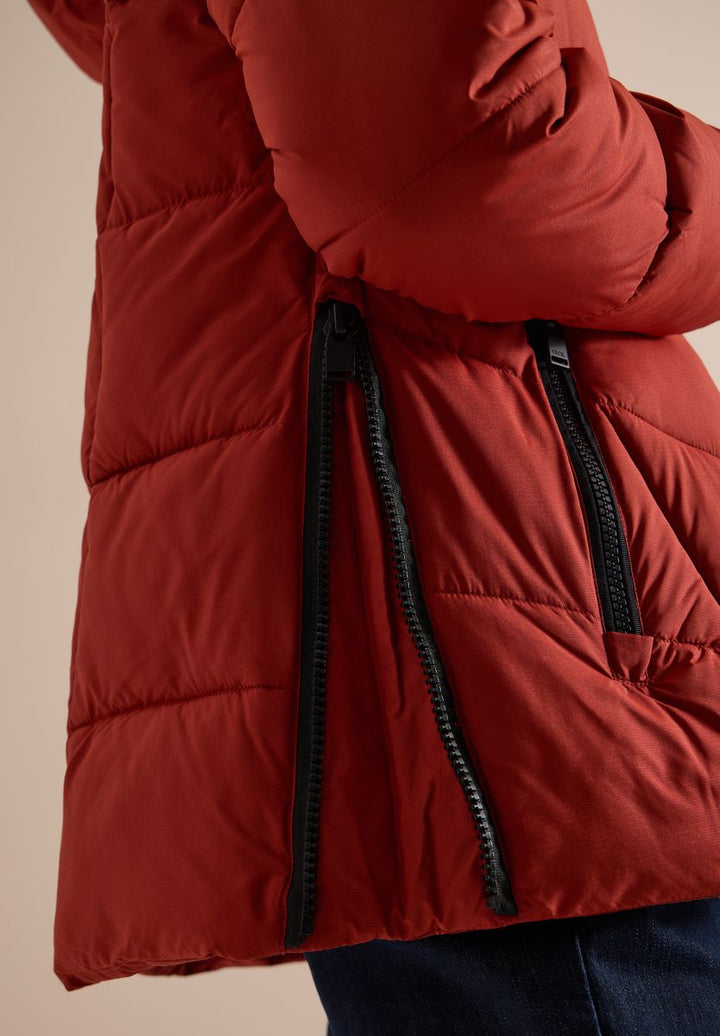 Puffer-Jacke in Midi-Länge mit Kapuze