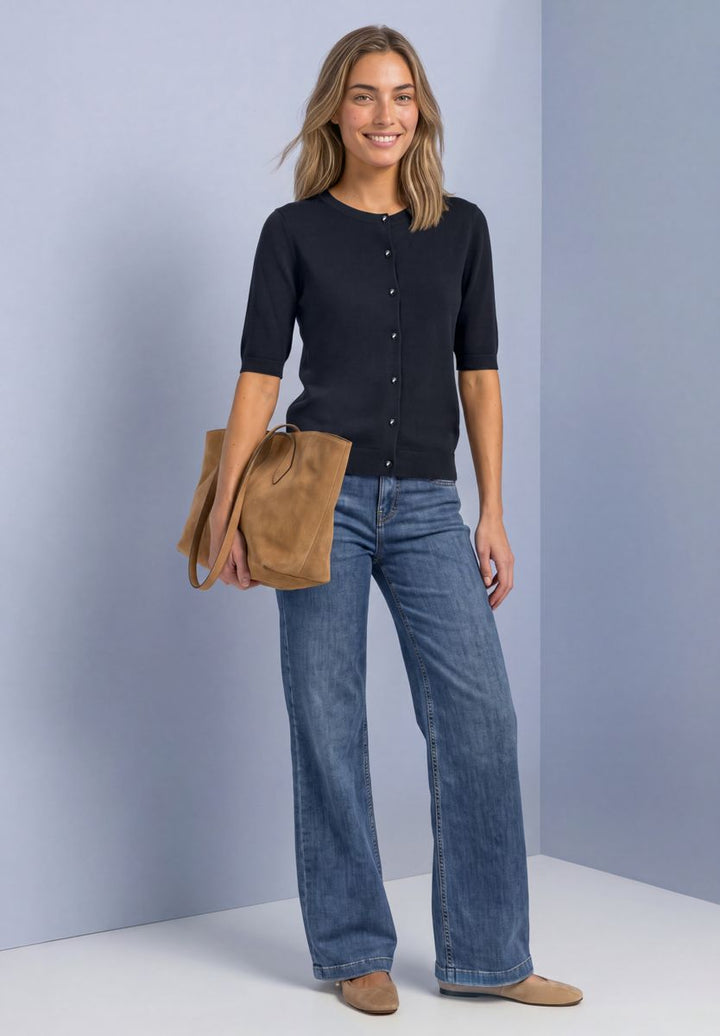 Kurzarm Cardigan mit Rundhals und Knöpfen