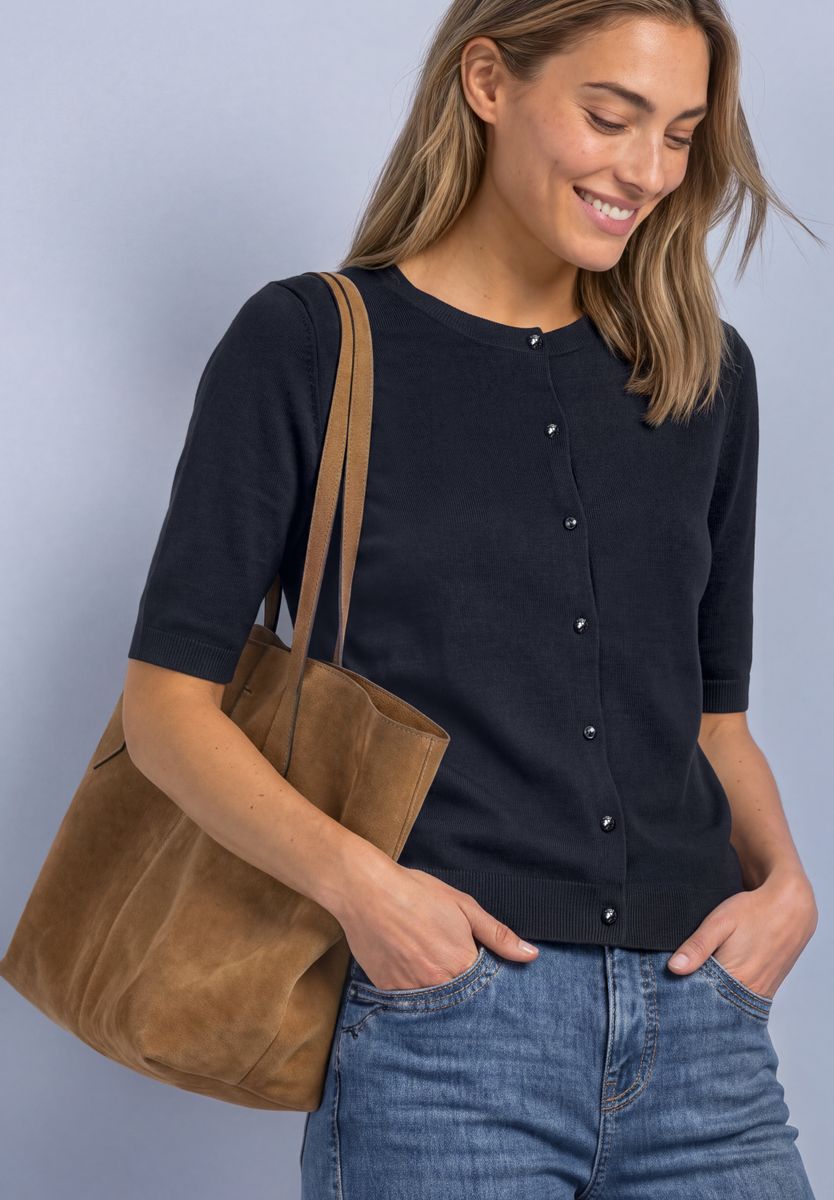 Kurzarm Cardigan mit Rundhals und Knöpfen