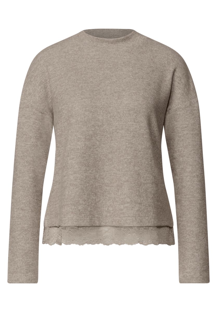 Langarm Shirt mit Rundhals und Spitzenborte