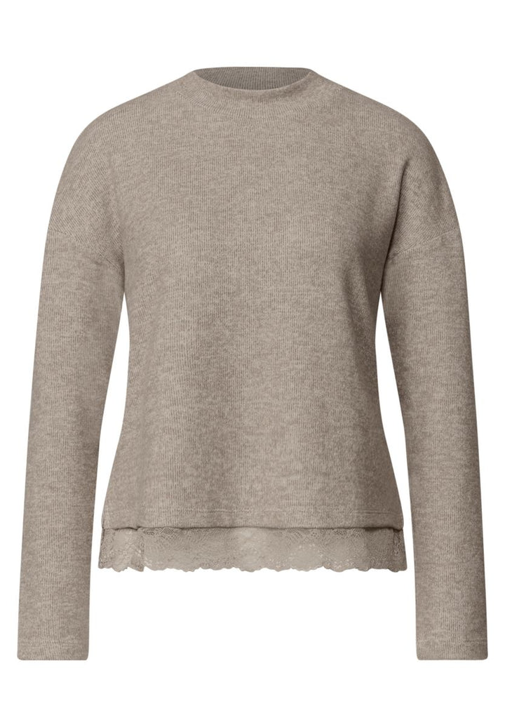Langarm Shirt mit Rundhals und Spitzenborte