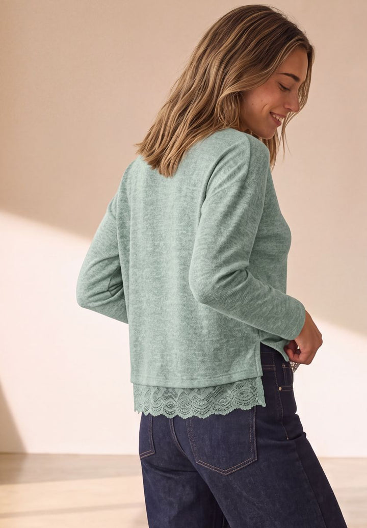 Langarm Shirt mit Rundhals und Spitzenborte