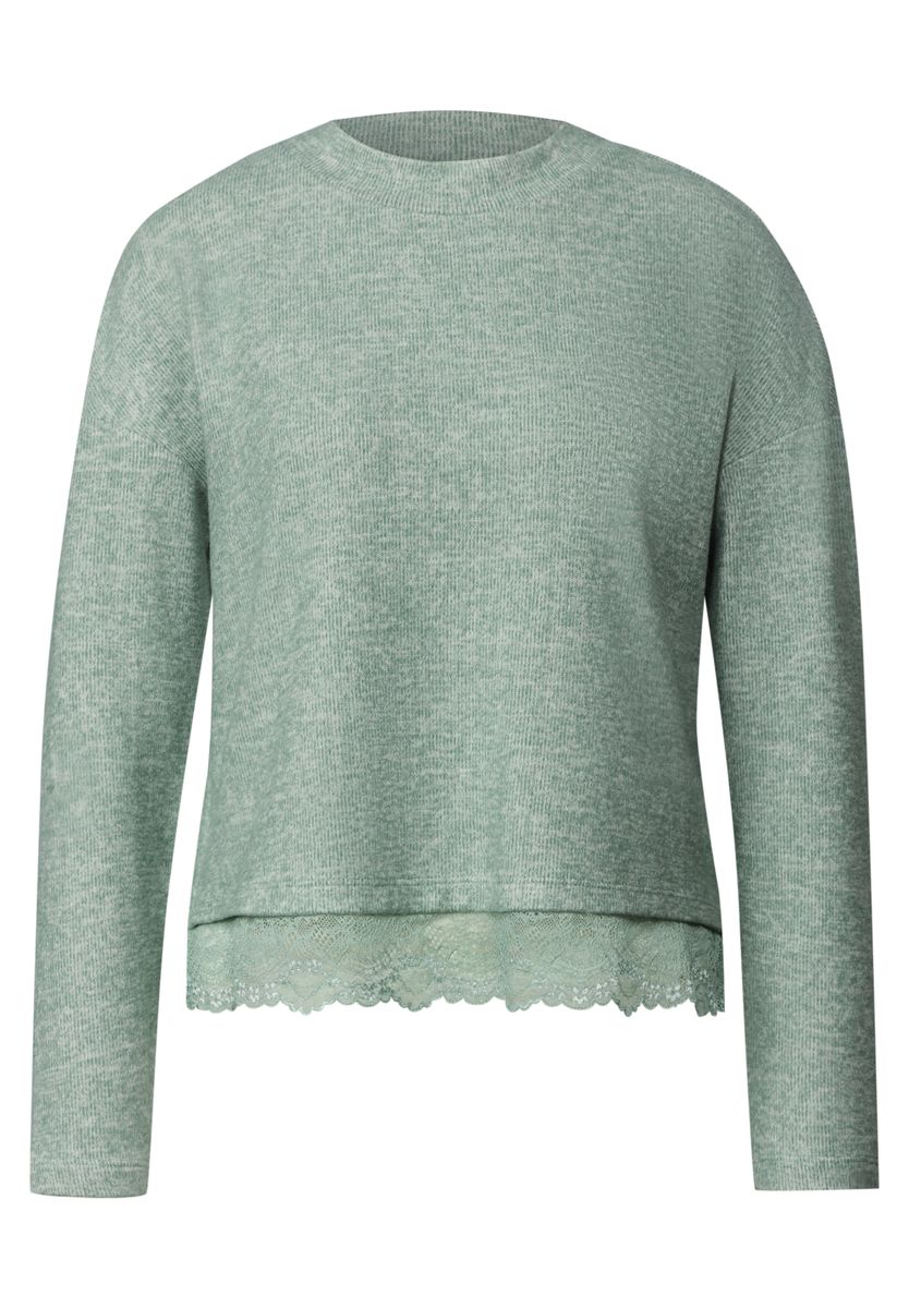 Langarm Shirt mit Rundhals und Spitzenborte