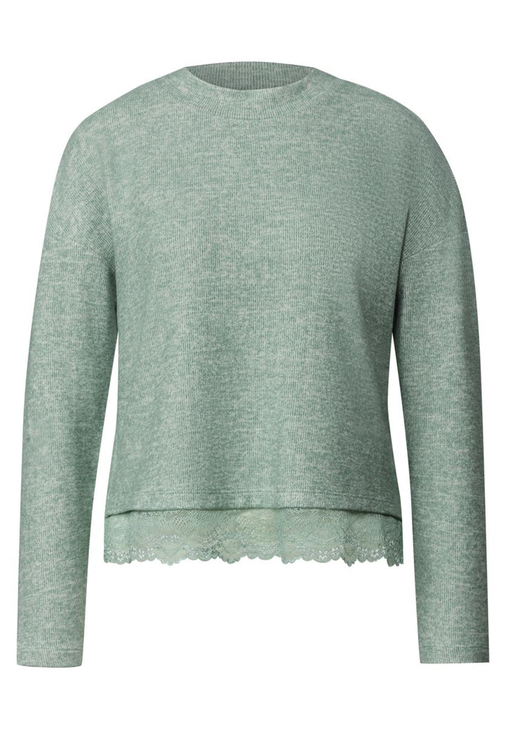 Langarm Shirt mit Rundhals und Spitzenborte