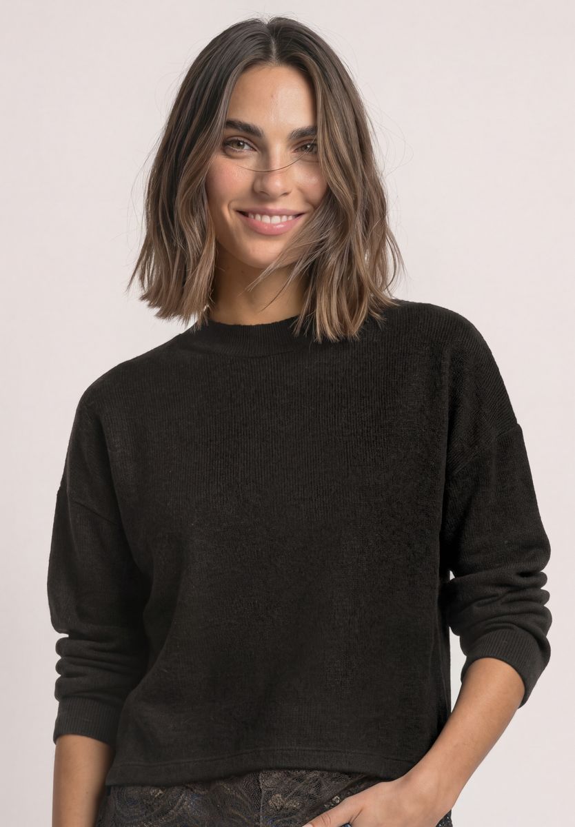 Langarm Shirt mit Rundhals und Spitzenborte