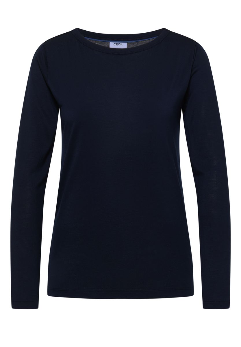 Langarm Shirt in Unifarbe mit Boat Neck