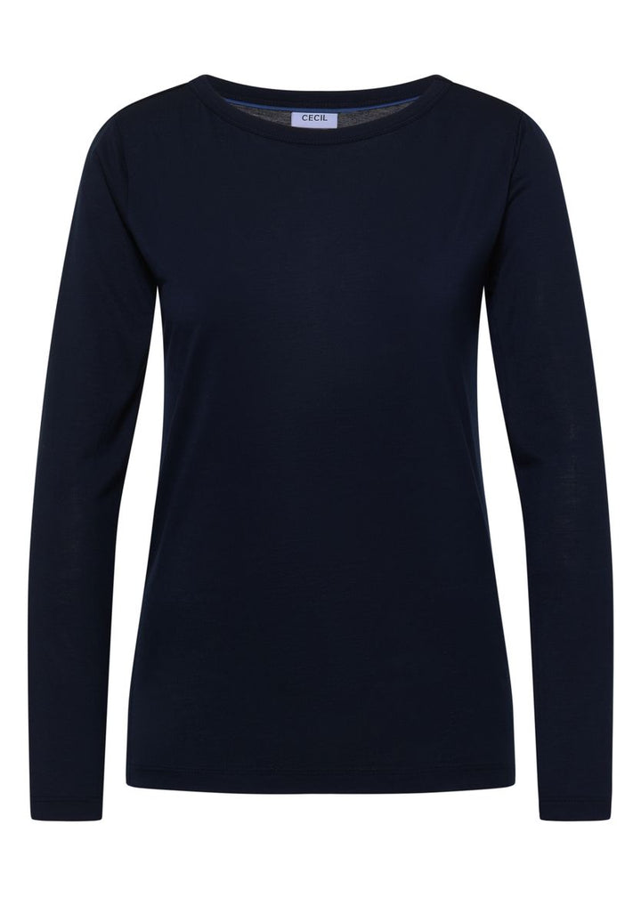 Langarm Shirt in Unifarbe mit Boat Neck