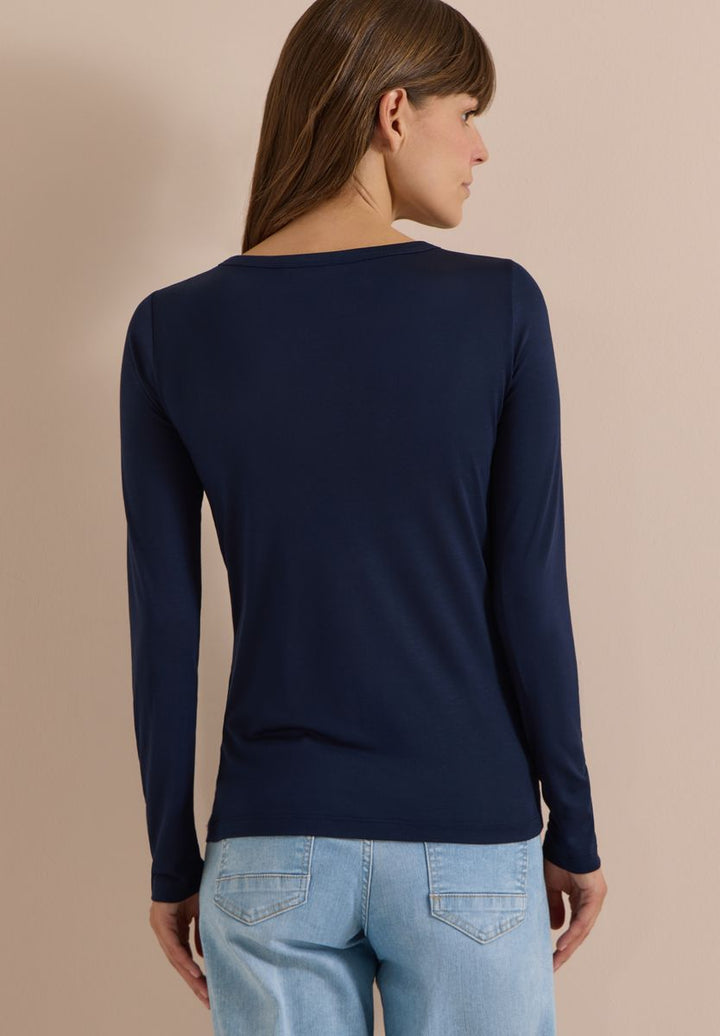 Langarm Shirt in Unifarbe mit Boat Neck