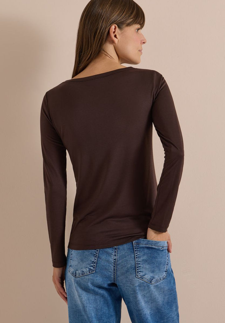 Langarm Shirt in Unifarbe mit Boat Neck