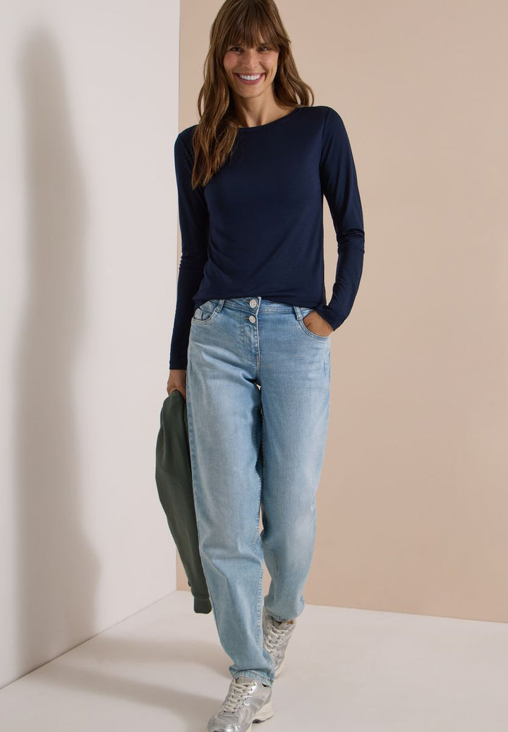 Langarm Shirt in Unifarbe mit Boat Neck