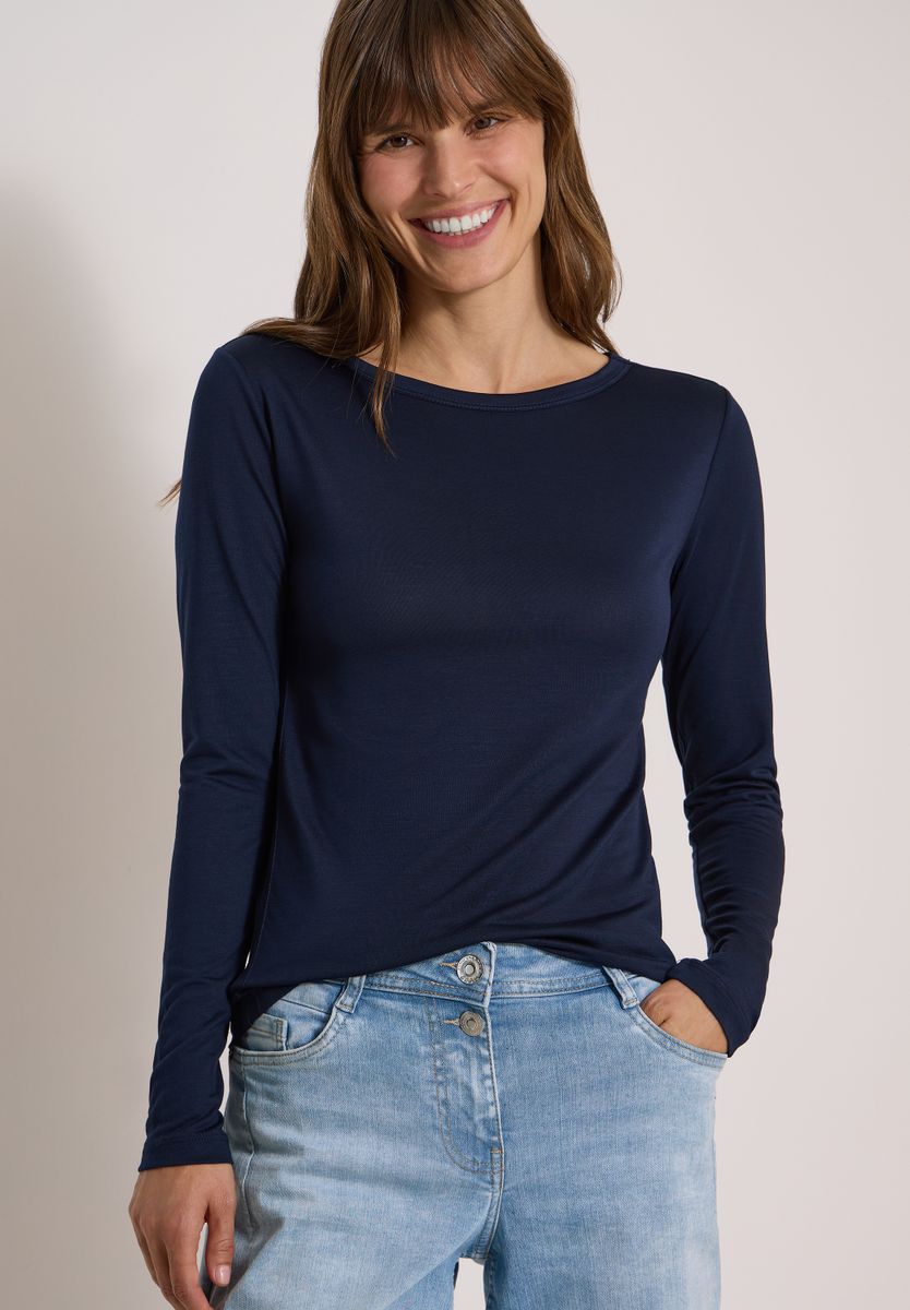 Langarm Shirt in Unifarbe mit Boat Neck