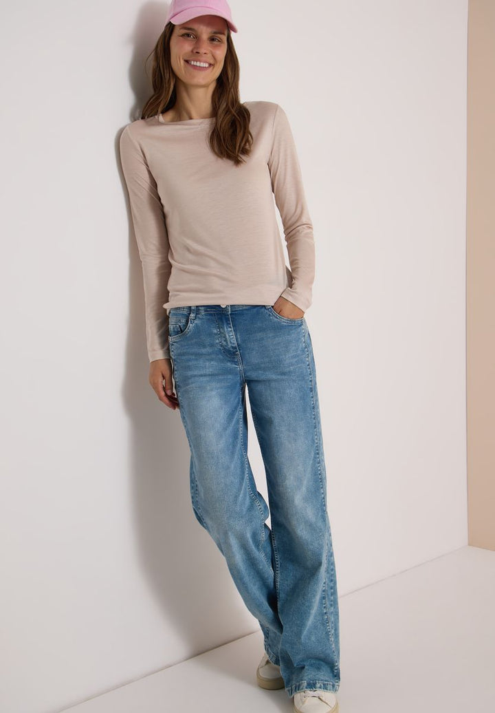 Langarm Shirt in Unifarbe mit Boat Neck