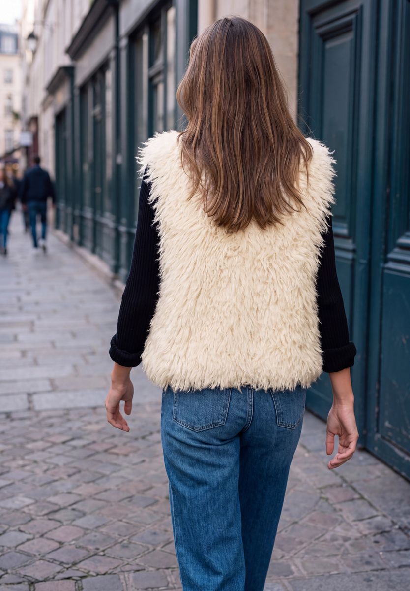 Fake Fur Weste mit Knopfleiste