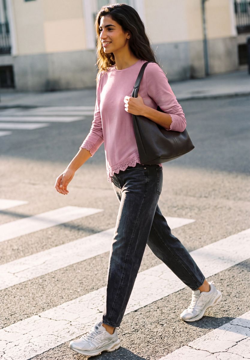 Langarm Shirt mit diagonalem Saum