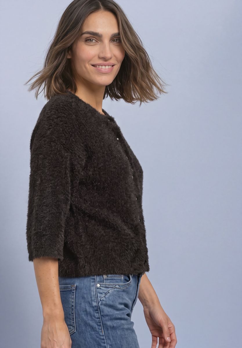 Kuscheliger Halbarm Cardigan mit Rundhals