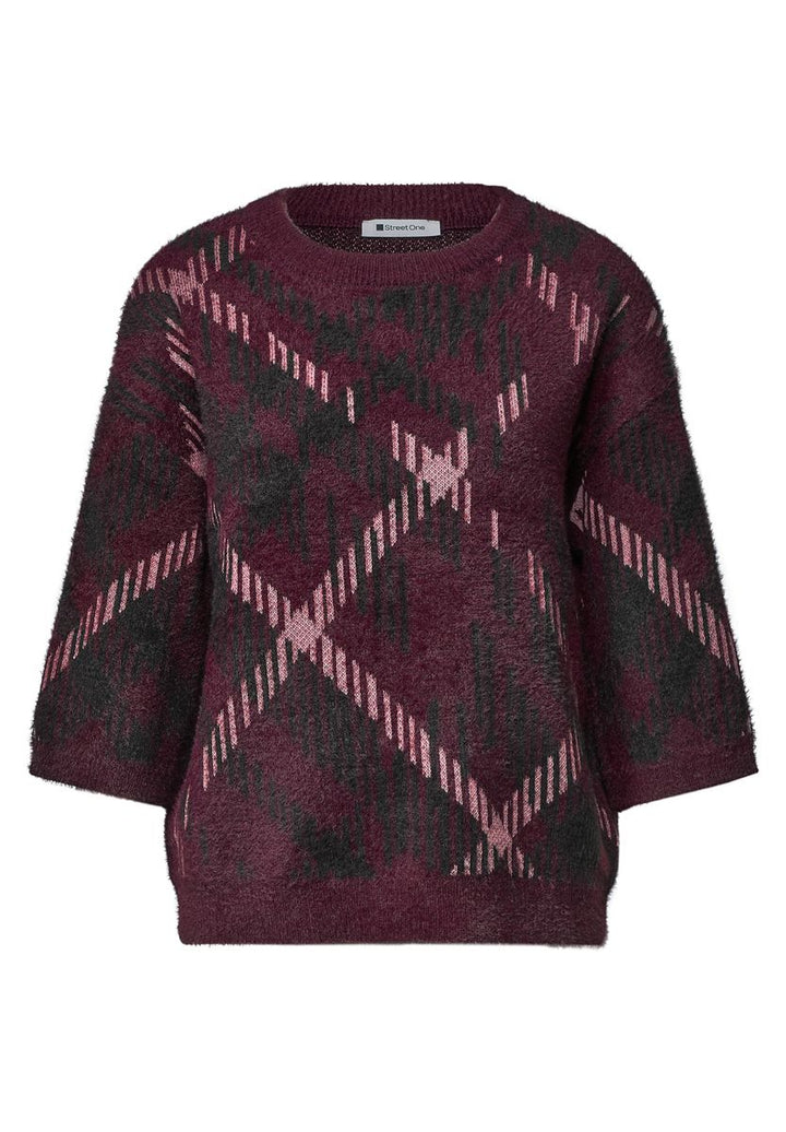 Kurzarm Pullover mit Rundhals und Muster
