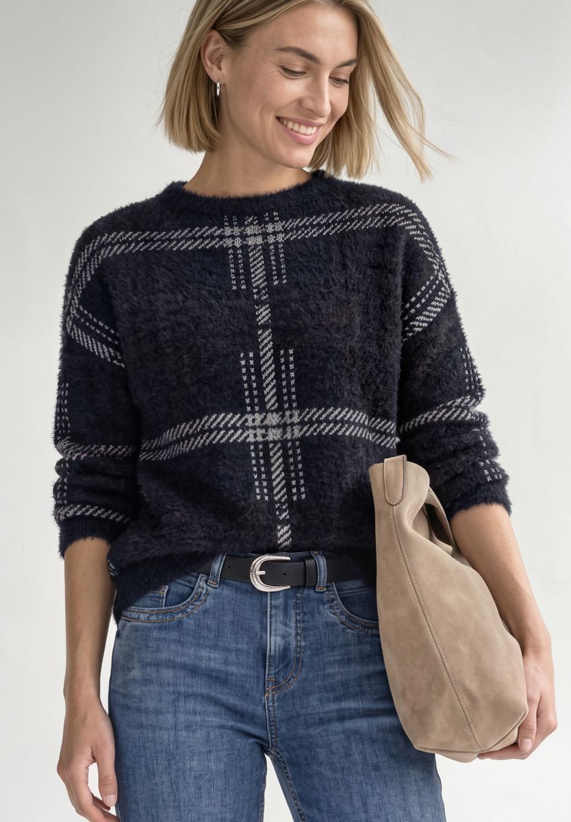 Langarm Pullover mit Karomuster