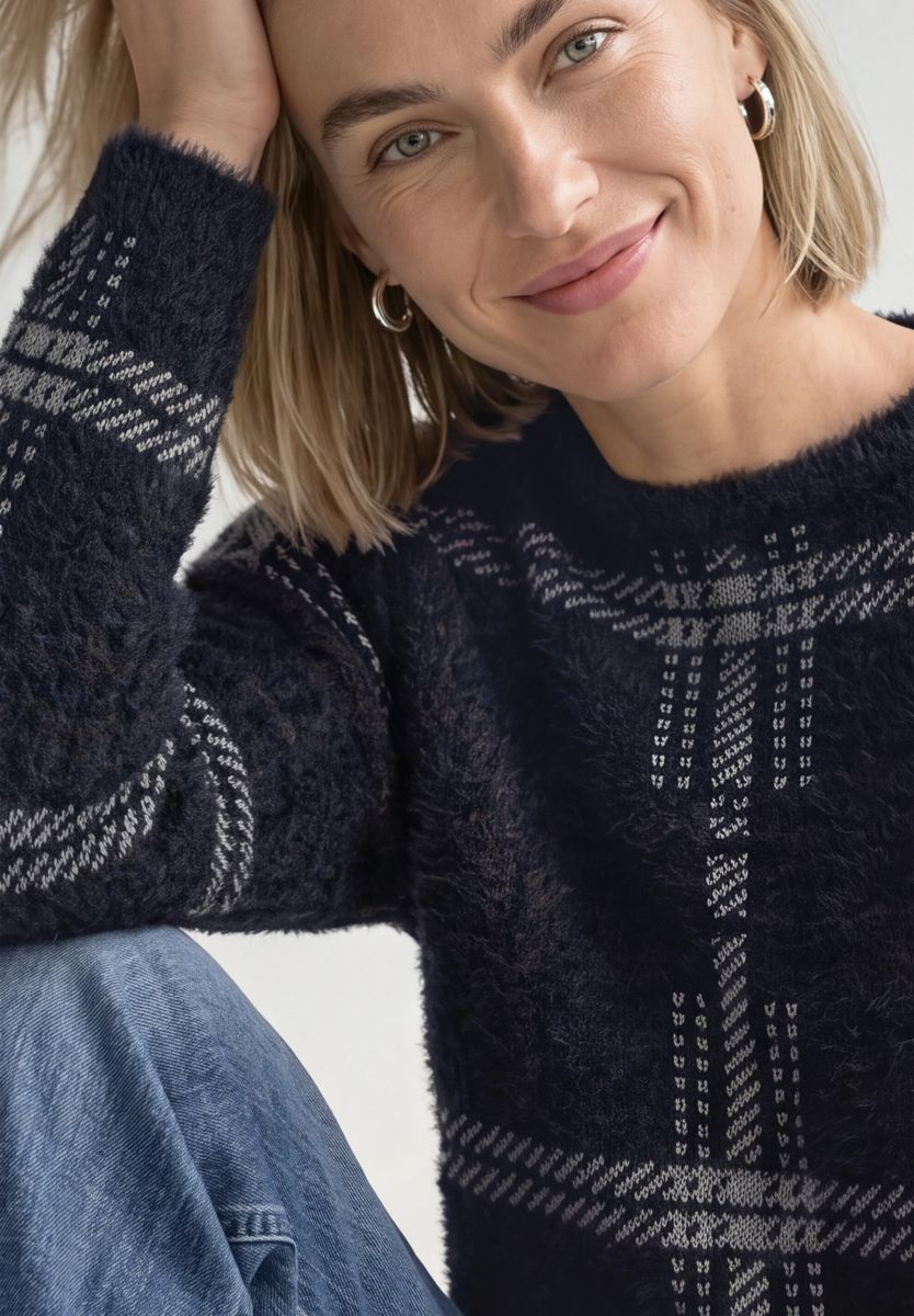 Langarm Pullover mit Karomuster