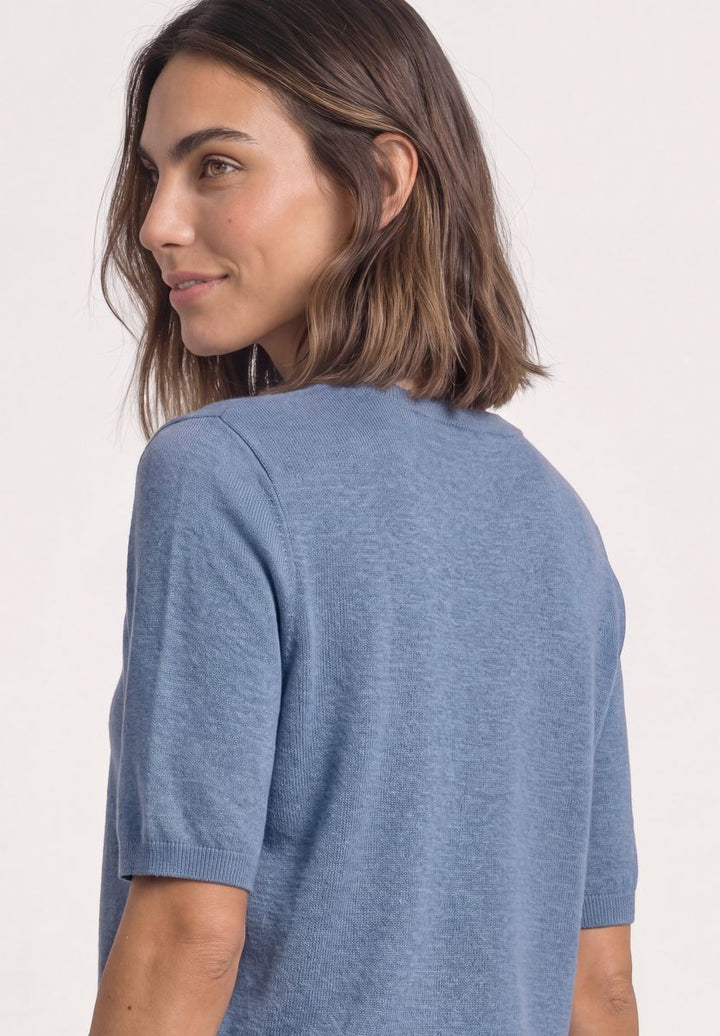 Kurzarm Pullover mit Rundhals in Unifarbe