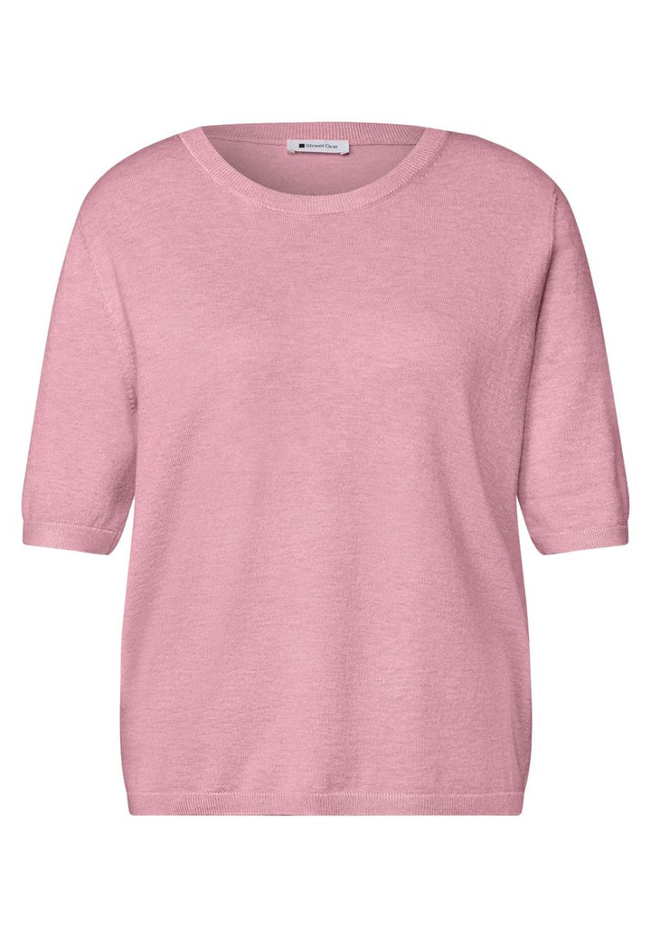 Kurzarm Pullover mit Rundhals in Unifarbe