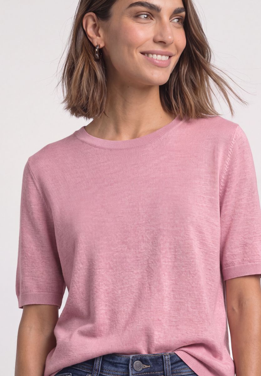 Kurzarm Pullover mit Rundhals in Unifarbe