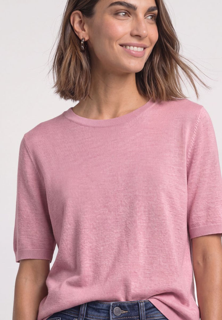 Kurzarm Pullover mit Rundhals in Unifarbe