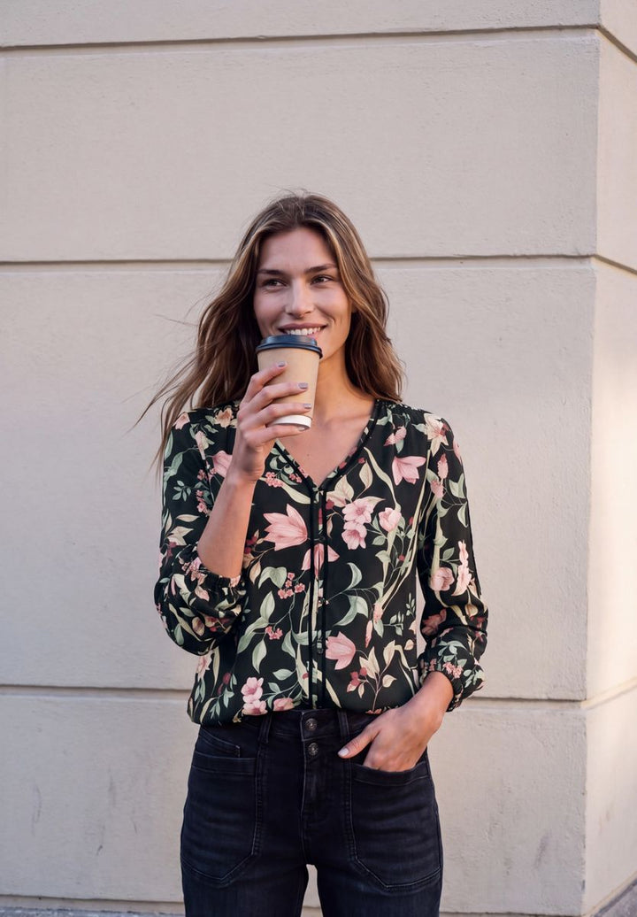 Langarm Tunika mit V-Neck und Print