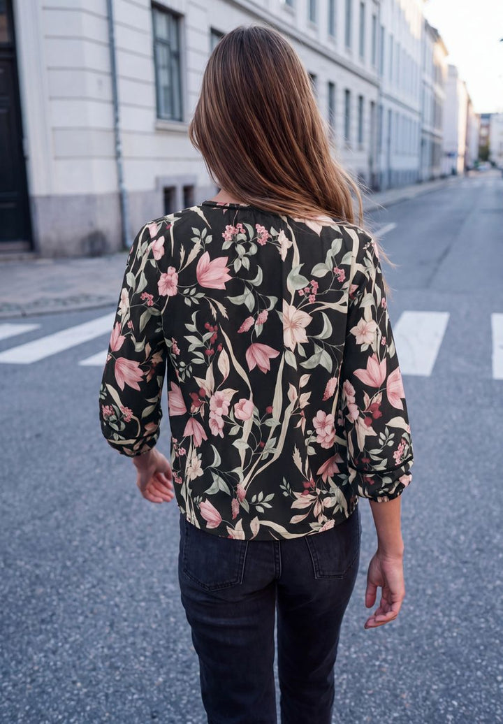 Langarm Tunika mit V-Neck und Print