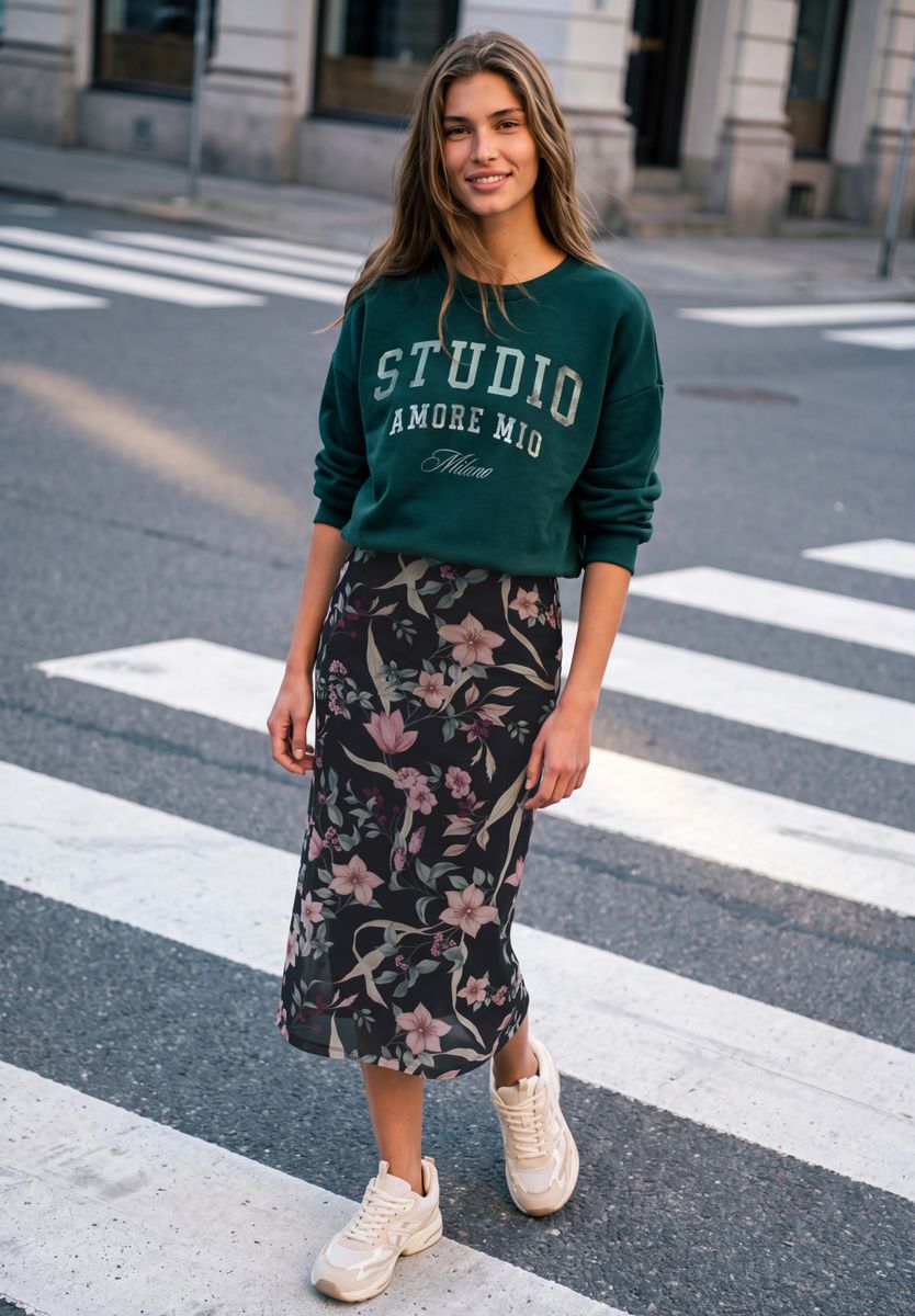 Midirock aus Mesh mit floralem Muster