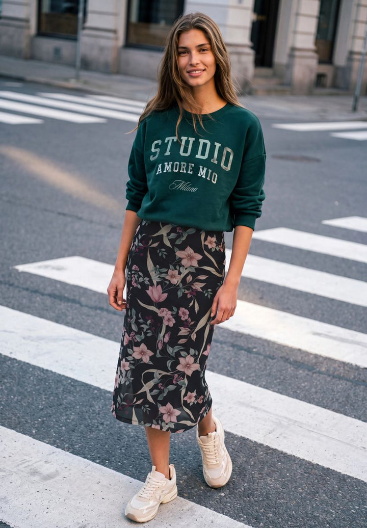 Midirock aus Mesh mit floralem Muster