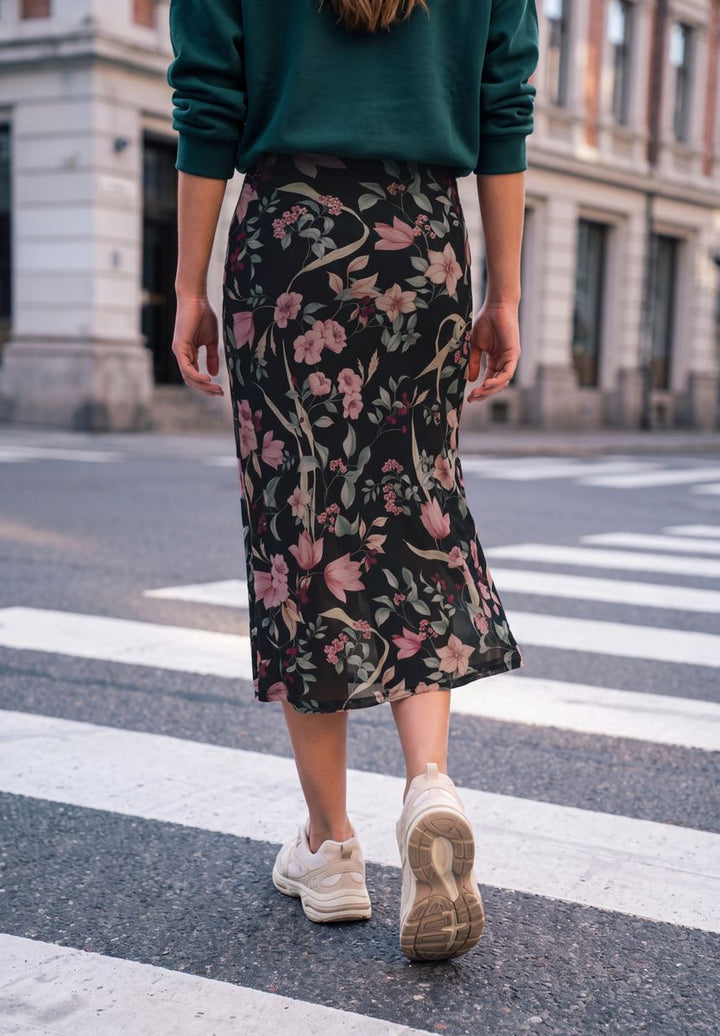 Midirock aus Mesh mit floralem Muster