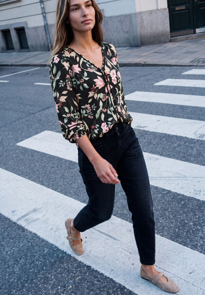 Langarm Tunika mit V-Neck und Print