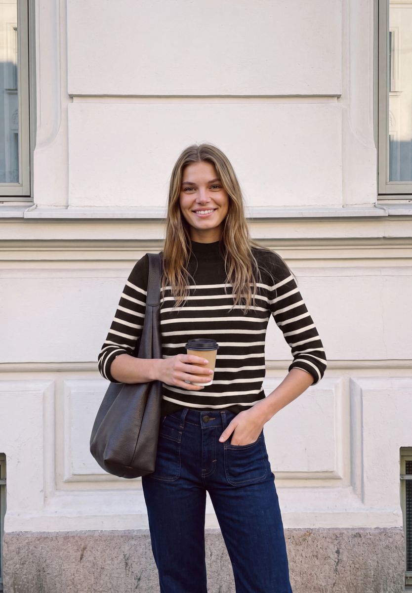 Pullover mit Turtle Neck und Streifen