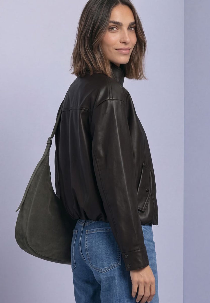 Leder-Look Jacke mit Stehkragen und Zipper
