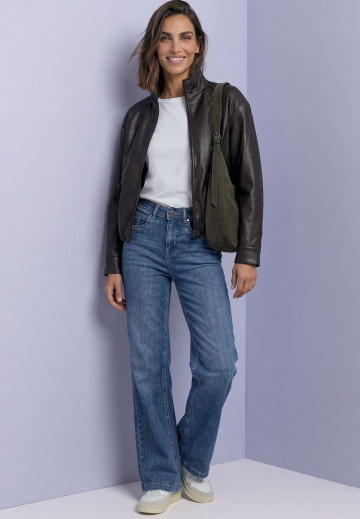 Leder-Look Jacke mit Stehkragen und Zipper
