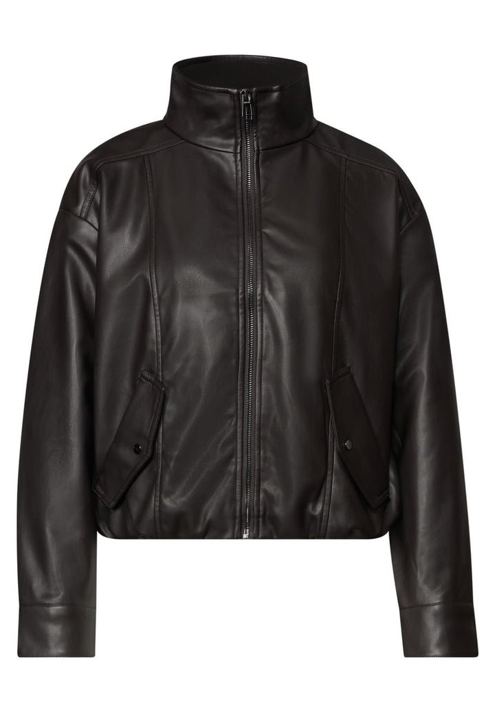 Leder-Look Jacke mit Stehkragen und Zipper