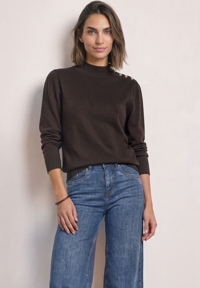 Pullover mit Turtle Neck und Knopfdetail