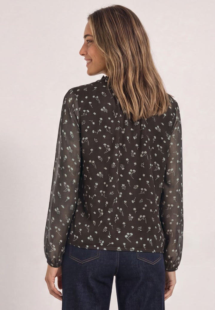 Langarm Chiffon-Bluse mit Split Neck
