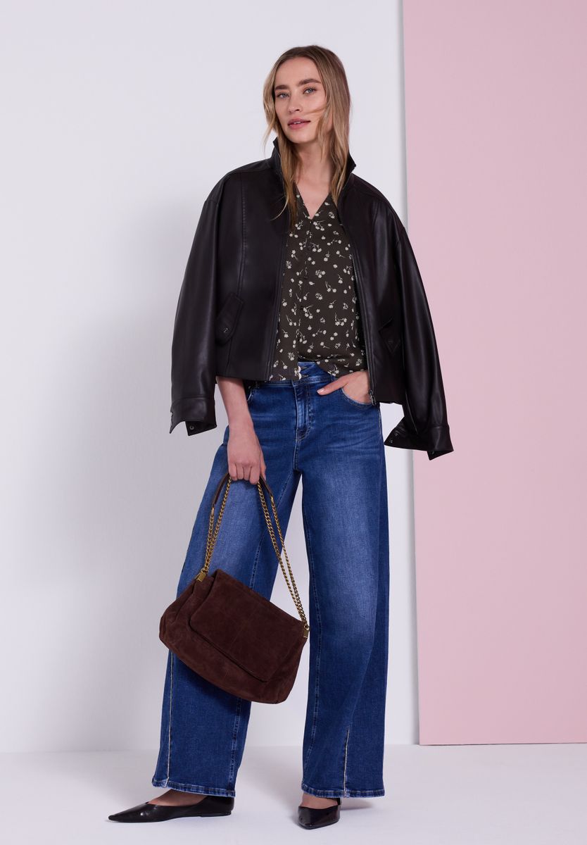 Langarm Chiffon-Bluse mit Split Neck